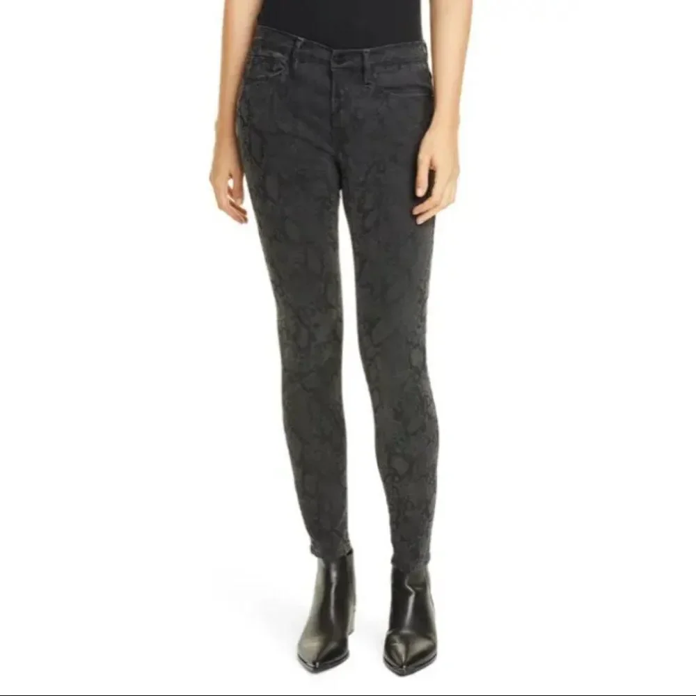 Frame Le Skinny de Jeanne Mid-Rise Crop Python Print Jeans Size 25